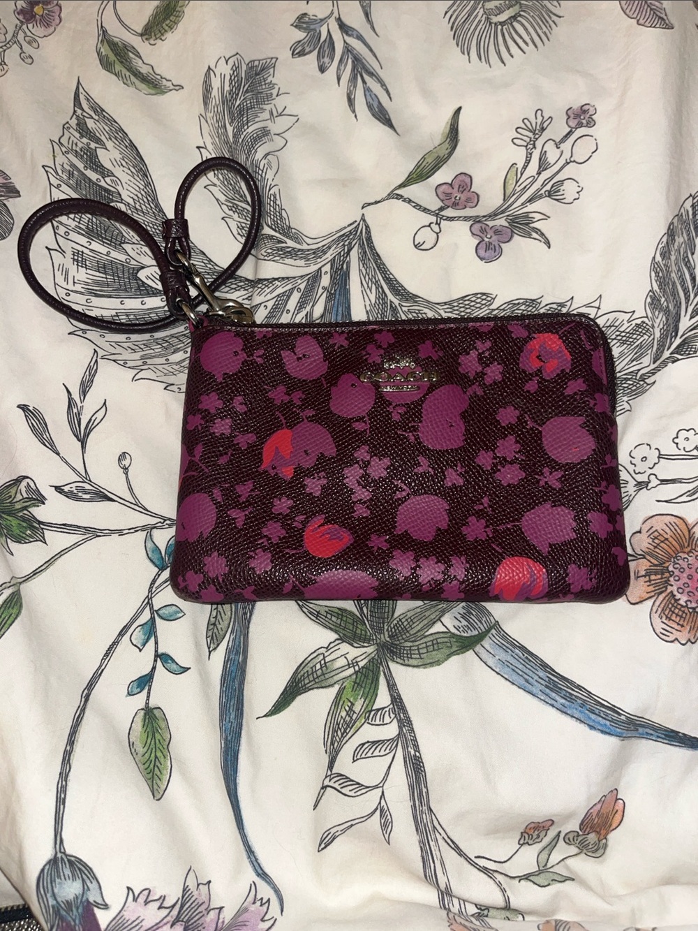 Coach Purple and Red Floral Wristlet